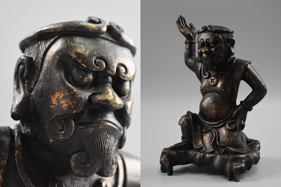 中国美術 時代金工 銅製 西遊記 孫悟空 置物 鍍金 /検) 唐物 銅造 銅器