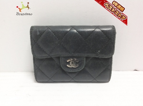 シャネル CHANEL コインケース マトラッセ ラムスキン 黒 ココマーク 財布