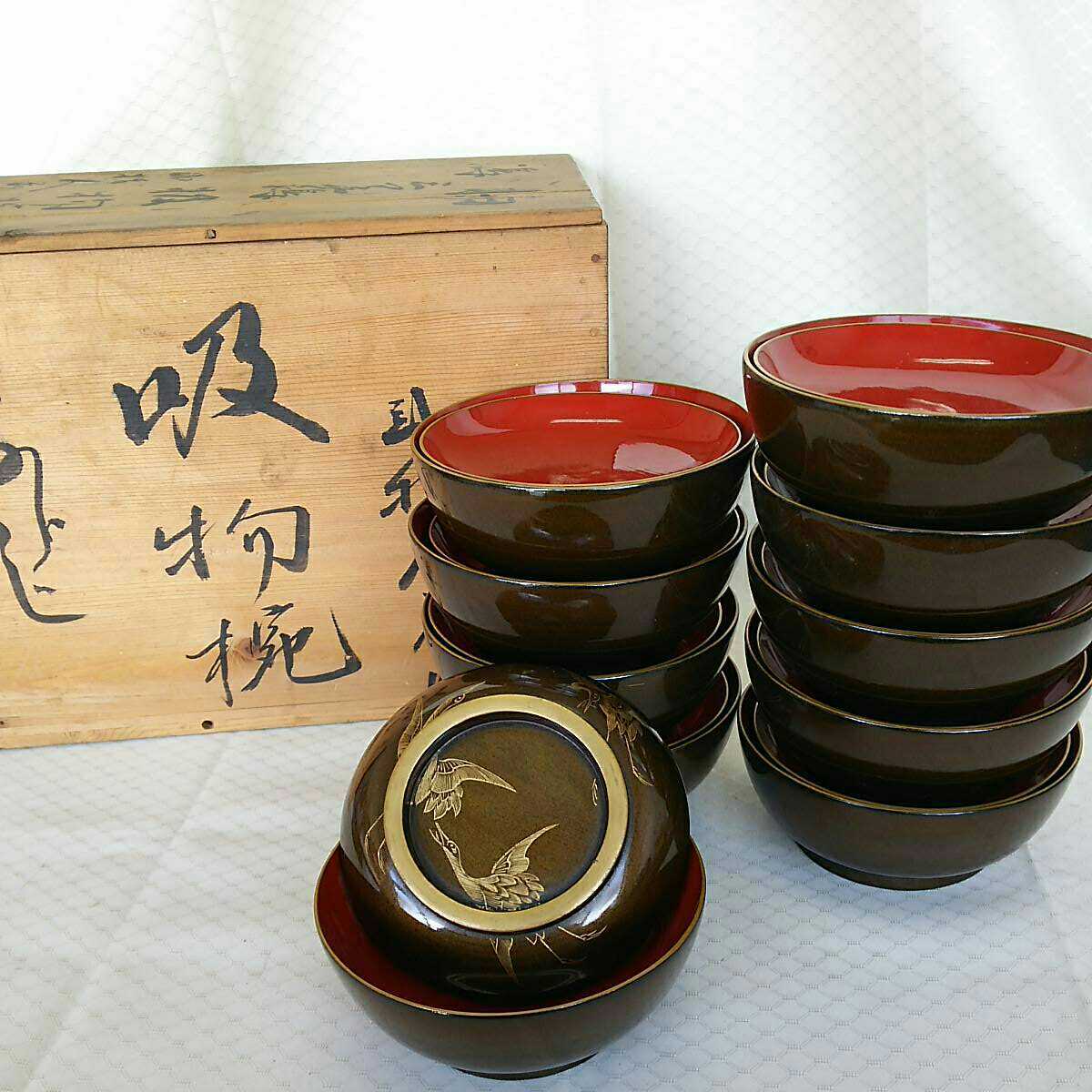 流】輪島塗 五島屋謹製 小吸物椀五客 共箱 CS885