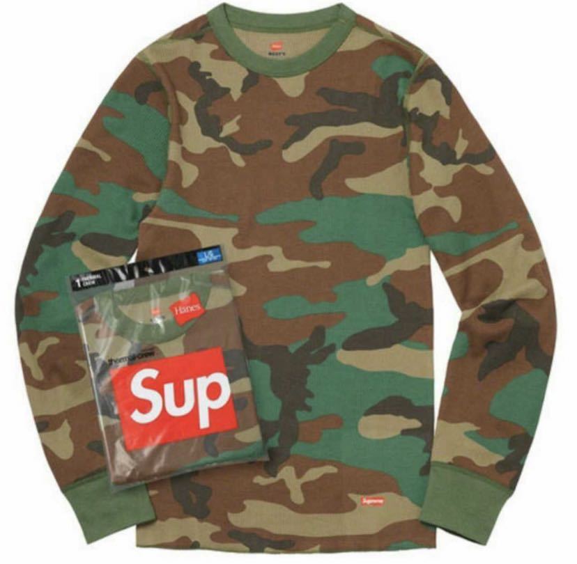 Supreme Hanes Thermal Crew Woodland Camo カモ Size サイズ M 2019 AW シュプリーム ヘインズ Tee