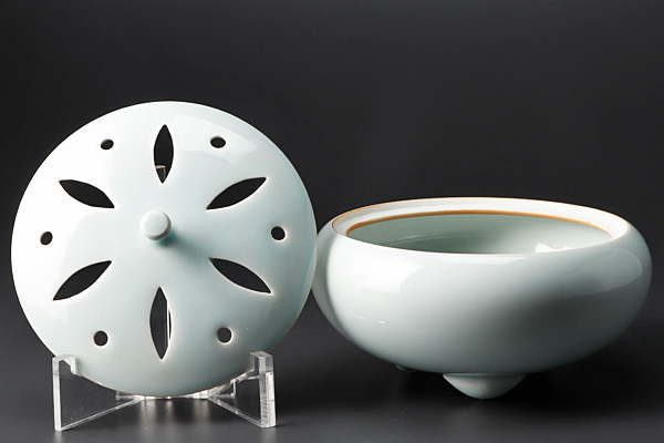 【古美味】相馬晃造 青白磁香炉 茶道具 保証品 uOI9_3