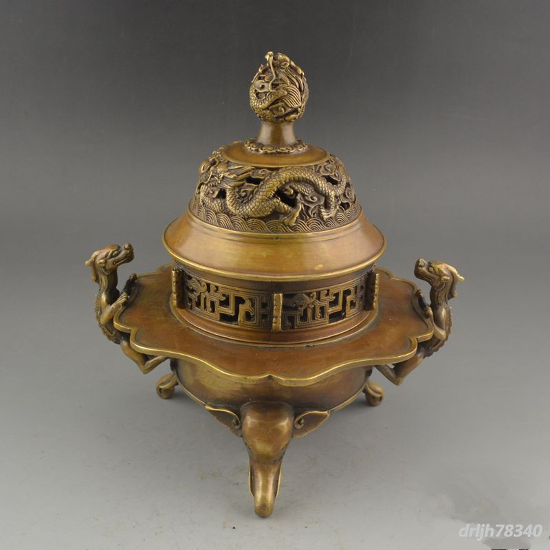 252/香炉/貔貅/双竜/銅製品/銅器/装飾品/工芸品/風水/置物/鎮宅辟邪