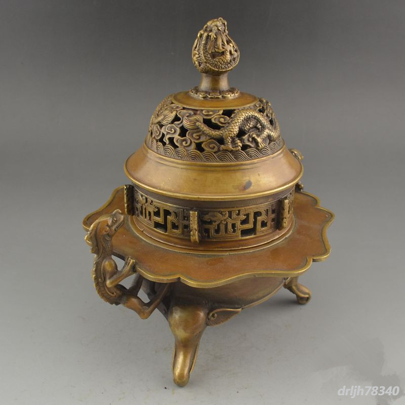 新品 香炉 一乗 銘 桐箱付き 銅錫製? 双竜 龍 伝統金属工芸品 風水 レア 252/香炉/貔貅/双竜/銅製品/銅器/装飾品/工芸品/風水/置物/鎮宅辟邪