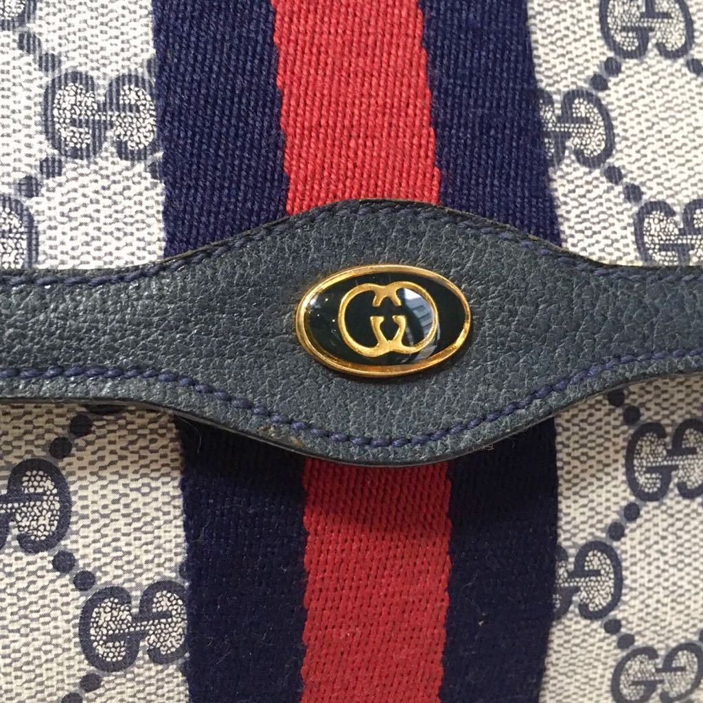 オールドグッチ シェリーライン GG クラッチバッグ セカンド ネイビー 大人気】GUCCI オールドグッチ シェリーライン GG柄 クラッチバッグ