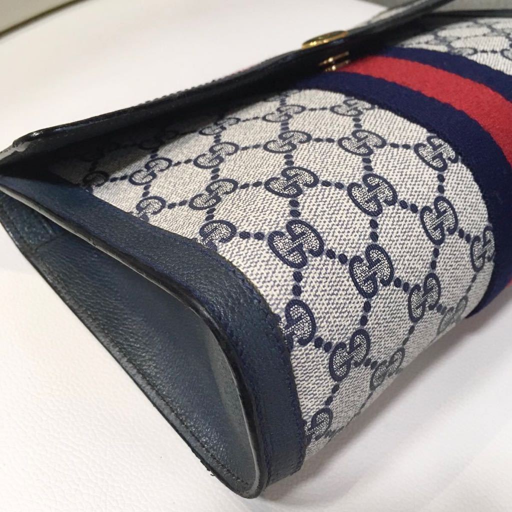 オールドグッチ シェリーライン GG クラッチバッグ セカンド ネイビー 大人気】GUCCI オールドグッチ シェリーライン GG柄 クラッチバッグ