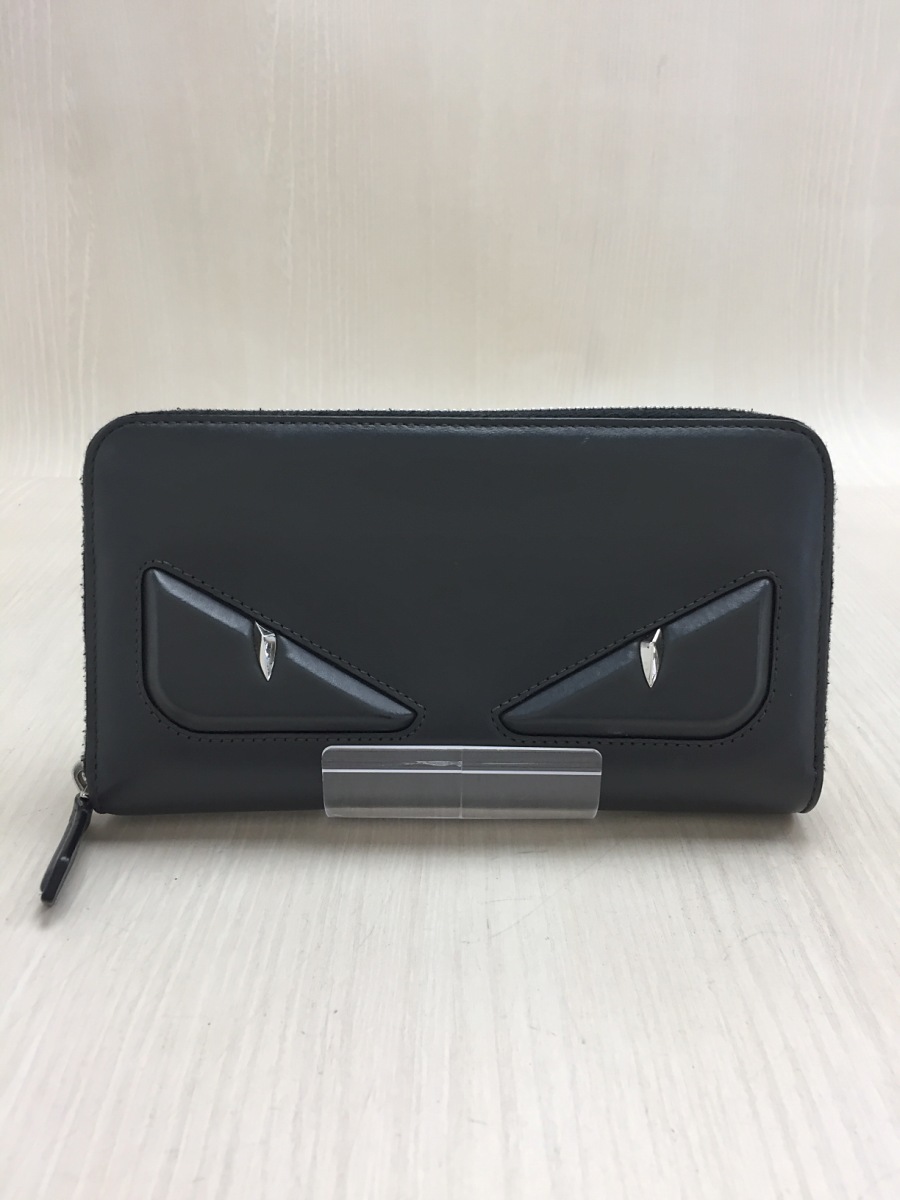 FENDI◇長財布/レザー/GRY/無地/メンズ/フェンディ/モンスター