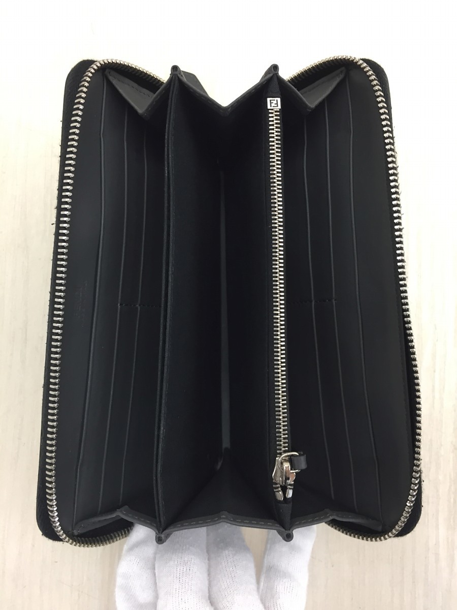 FENDI◇長財布/レザー/GRY/無地/メンズ/フェンディ/モンスター