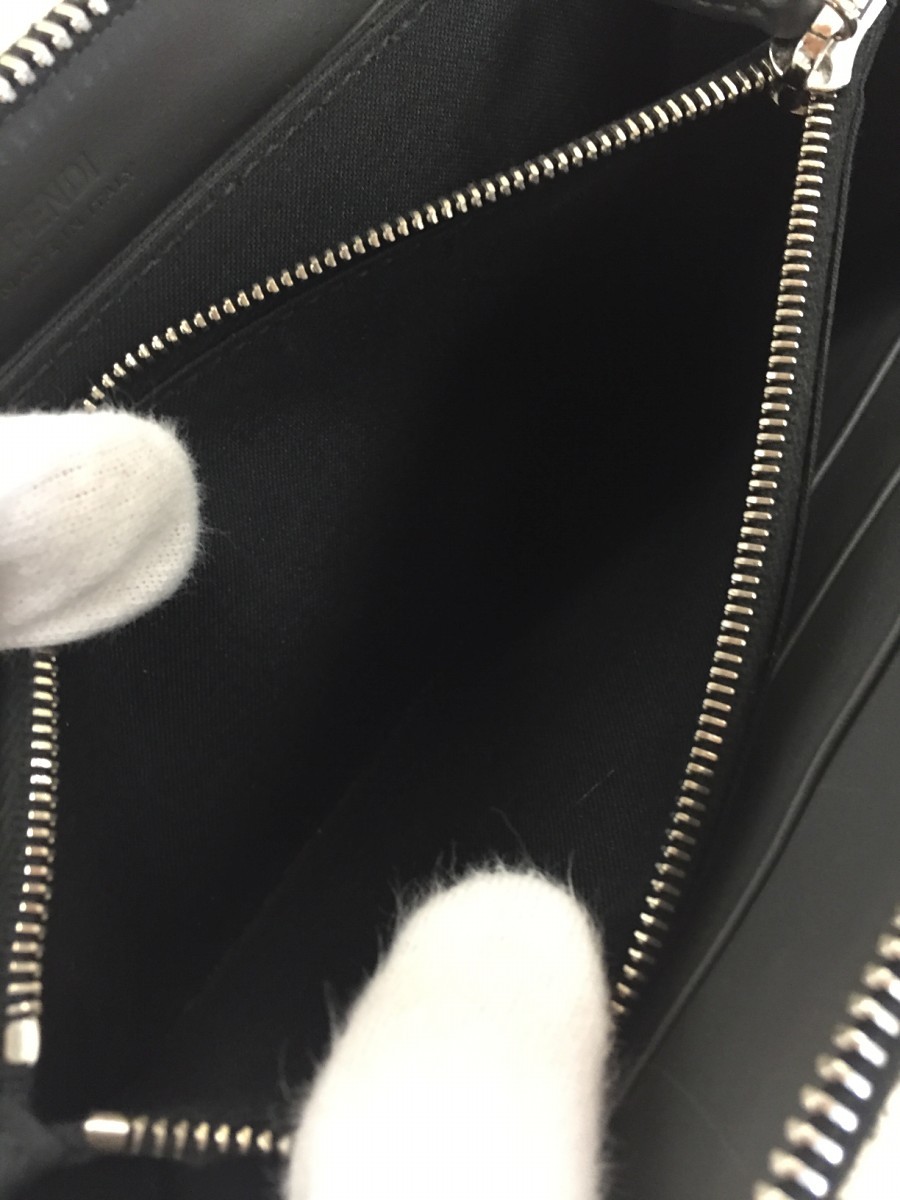 FENDI◇長財布/レザー/GRY/無地/メンズ/フェンディ/モンスター