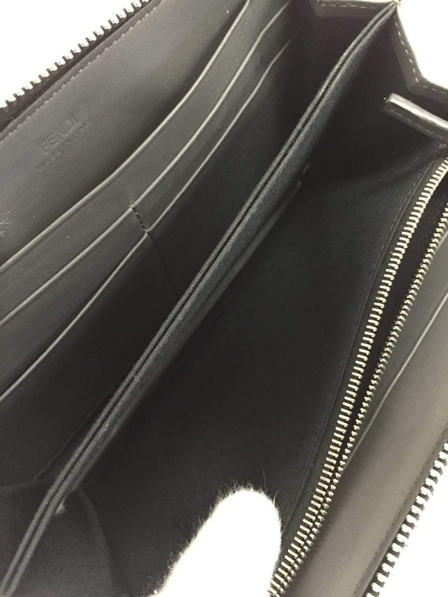FENDI◇長財布/レザー/GRY/無地/メンズ/フェンディ/モンスター