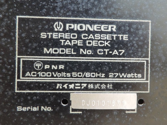 t12356◇PIONEER/パイオニア【CT-A7】カセットデッキ テープレコーダー