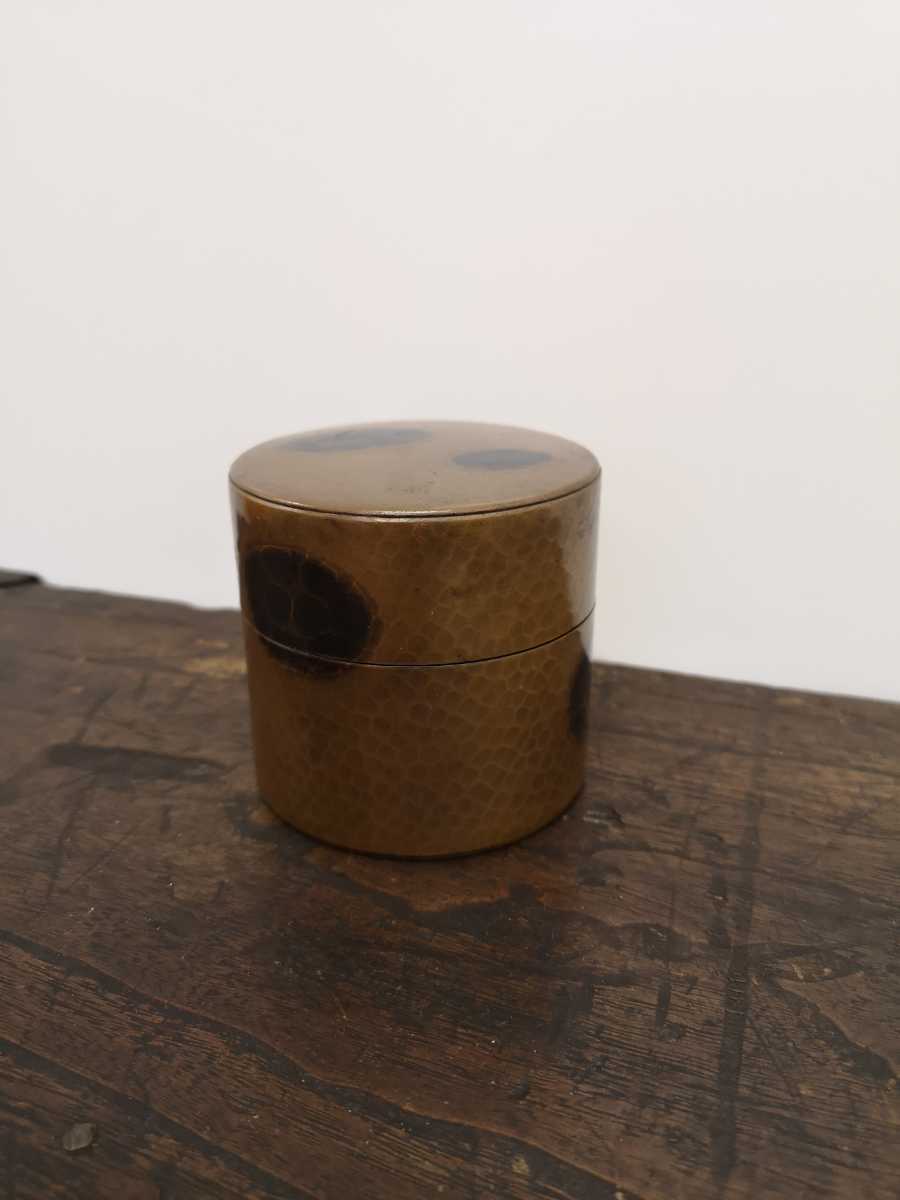 玉川堂 鎚起銅器 共箱 茶筒 煎茶道具 亀甲文 茶道具 紫金色 I-