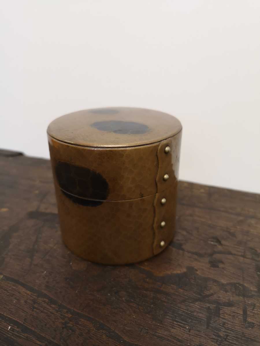 玉川堂 鎚起銅器 共箱 茶筒 煎茶道具 亀甲文 茶道具 紫金色 I-