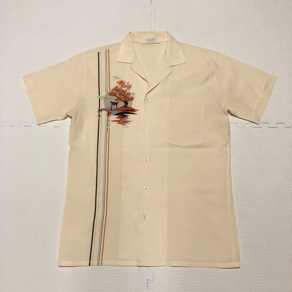 80's 和柄 鳥居 アロハシャツ ガラシャツ 半袖シャツ 