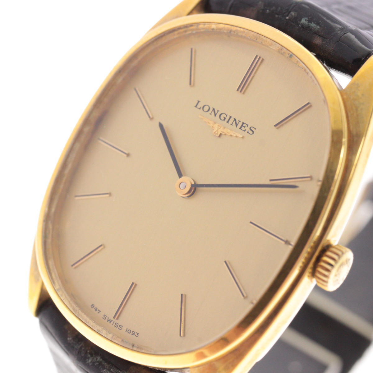 □ LONGINES ロンジン 腕時計 847.1093 手巻き レザーベルト スイス製