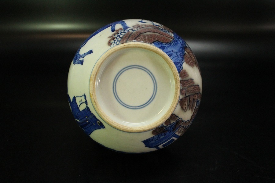 金閣】中国美術 青花 釉裏紅 人物故事紋 天球瓶 高24.3cm 旧家蔵出