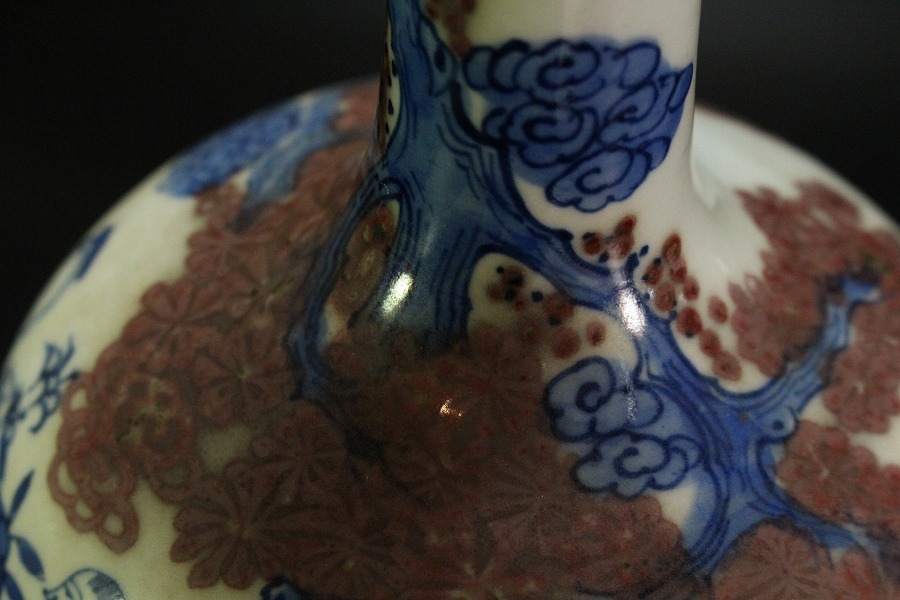 金閣】中国美術 青花 釉裏紅 人物故事紋 天球瓶 高24.3cm 旧家蔵出