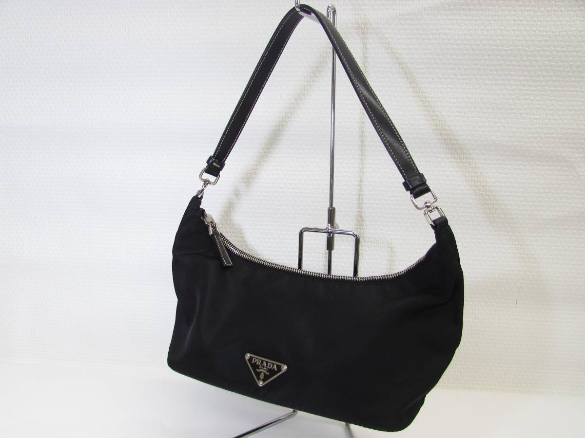 1円～ 美品 PRADA プラダ 正規品 ハンドバッグ ワンショルダー 黒 ブラック ナイロン レディース