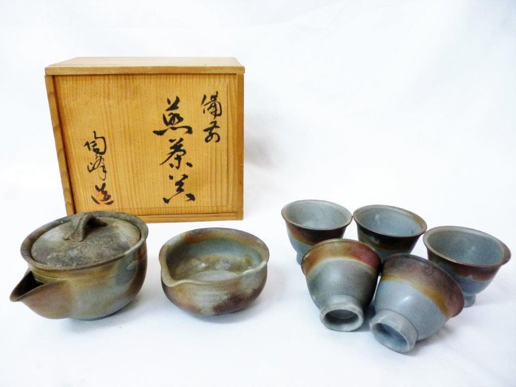 メーカー直売 骨董 備前 煎茶器揃 木村陶峰 陶正園 宝瓶 湯冷 煎茶碗
