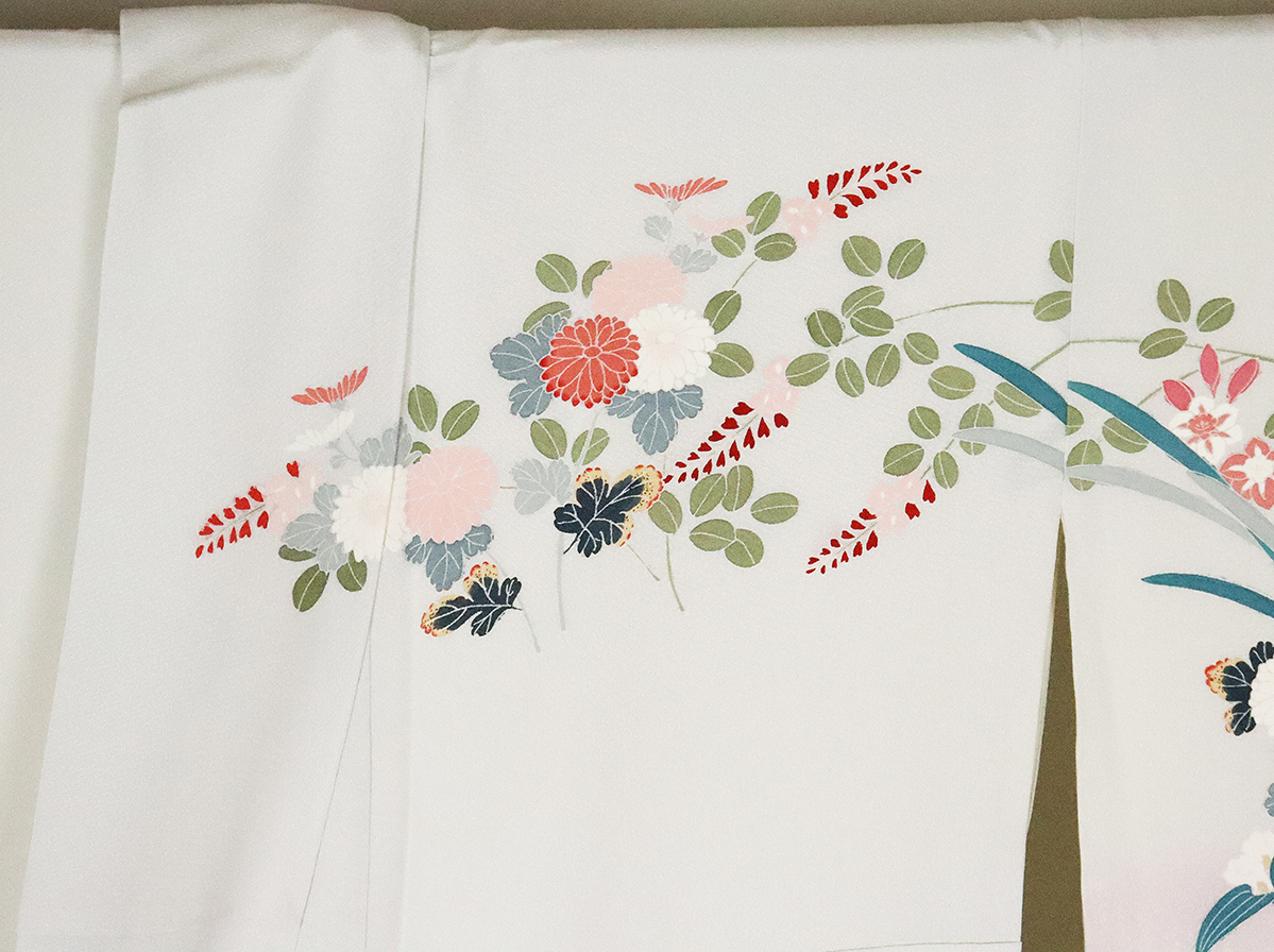 訪問着 正絹 美品 黄緑 菊 花柄 抹茶 白 0 | kimono 型
