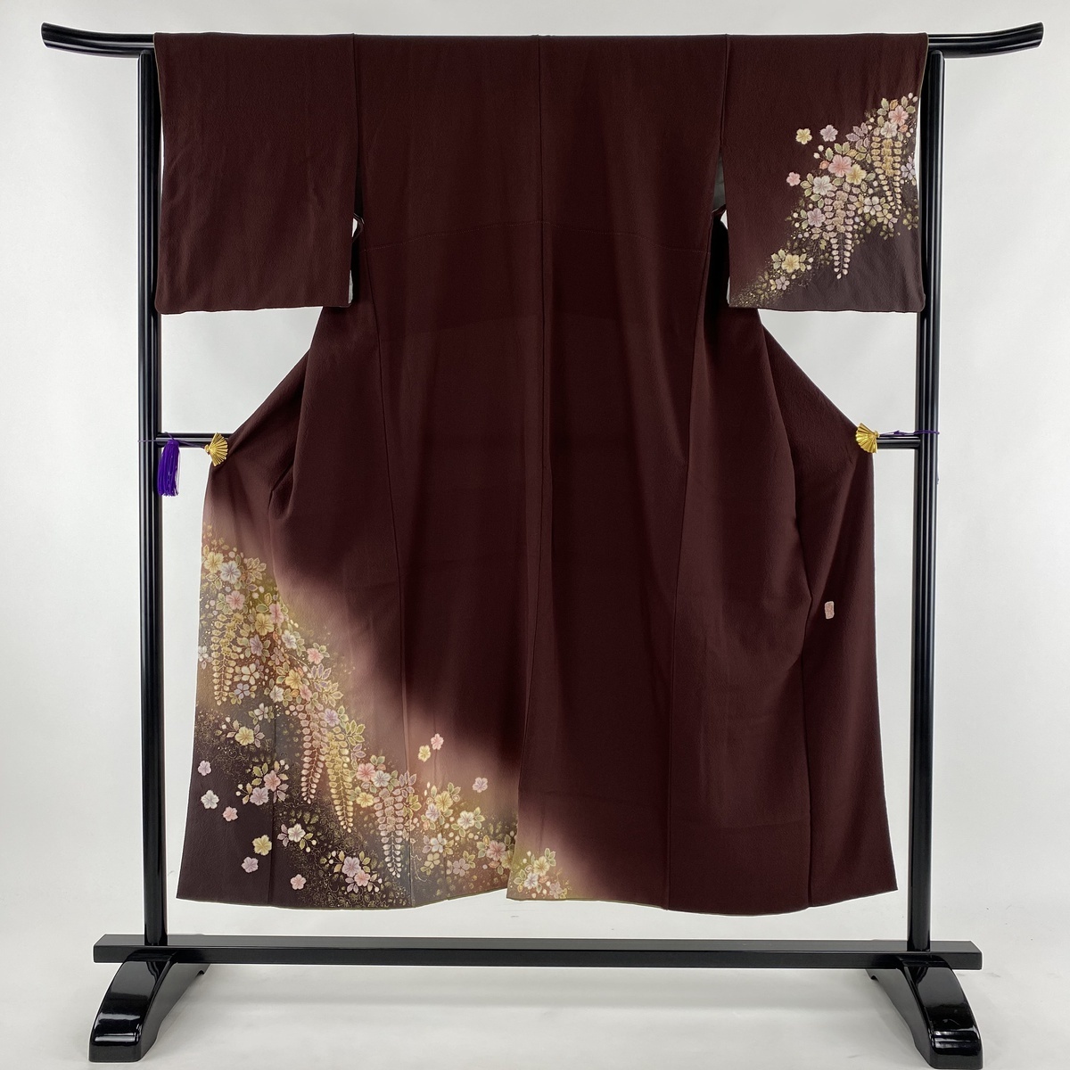 付下げ 美品 逸品 翠山工房 落款 やまと 辻が花 金彩 ぼかし 茶紫 袷 身丈149cm 裄丈63.5cm S 正絹 【中古】 ☆☆☆☆☆