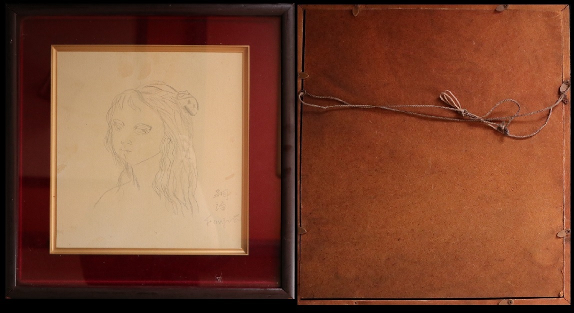 久野和洋「腰かける」デッサン 額装 裸婦 久野和洋 裸婦 デッサン 額装