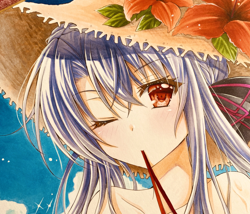 手描きイラスト 豆色紙 おしゃれ サマポケ・蒼ちゃん 手描きイラスト 色紙