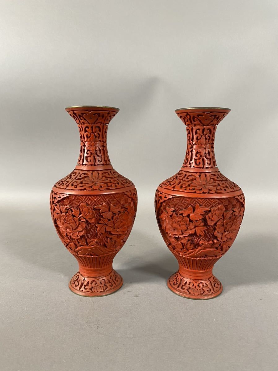 堆朱 花瓶 中国古玩 楽久希中国 年代物 工芸品 美術品 中国の