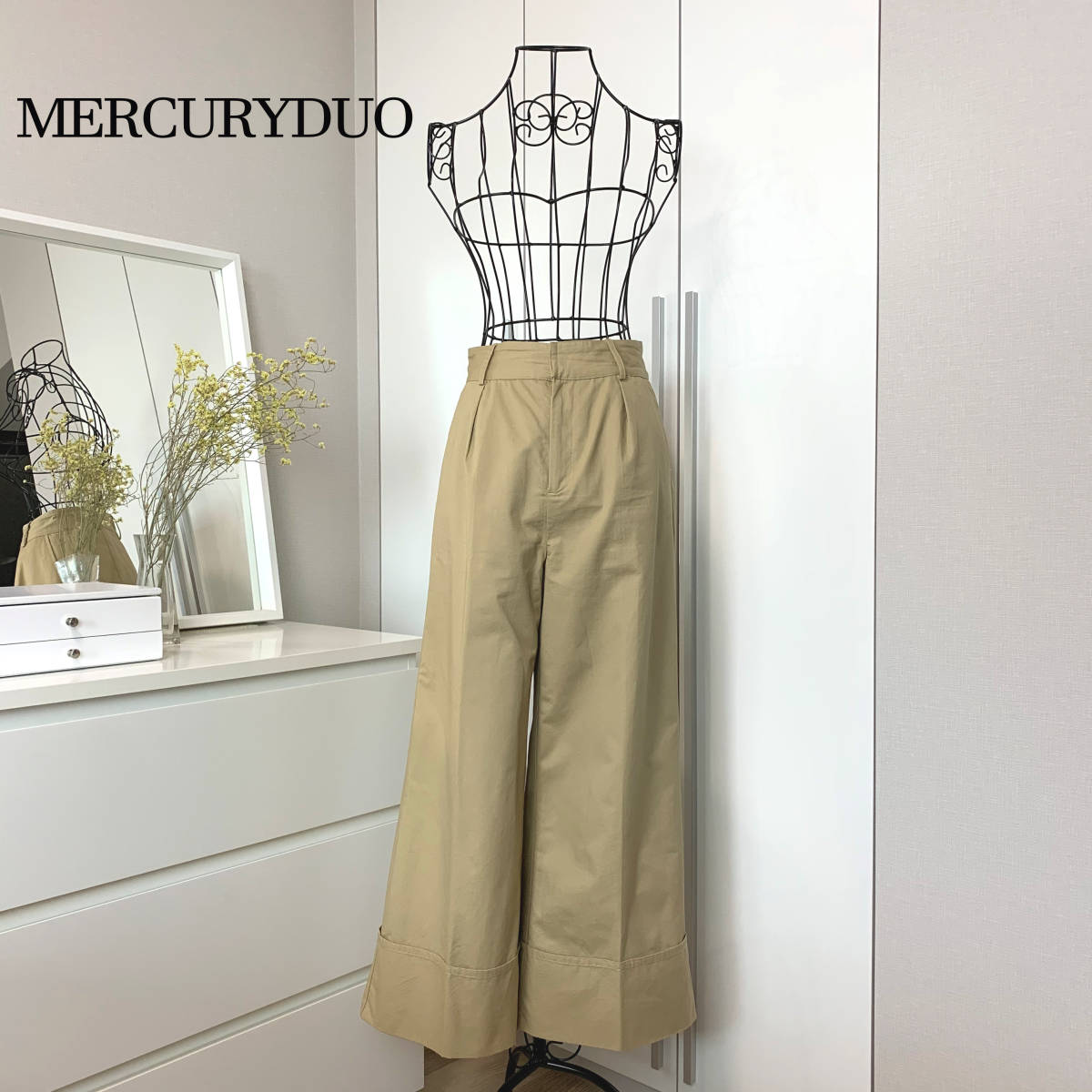 美品】MERCURYDUO マーキュリーデュオ 折り返しクロップドワイドパンツ 