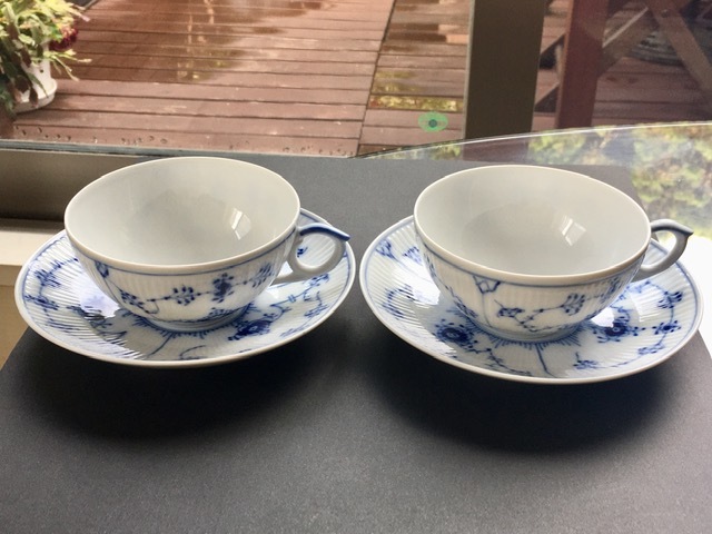 ★★ROYAL COPENHAGEN ロイヤルコペンハーゲン　ブルーフルーテッド ティーカップ＆ソーサー ペア 2客★★_2