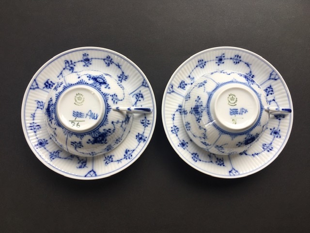 ★★ROYAL COPENHAGEN ロイヤルコペンハーゲン　ブルーフルーテッド ティーカップ＆ソーサー ペア 2客★★_3