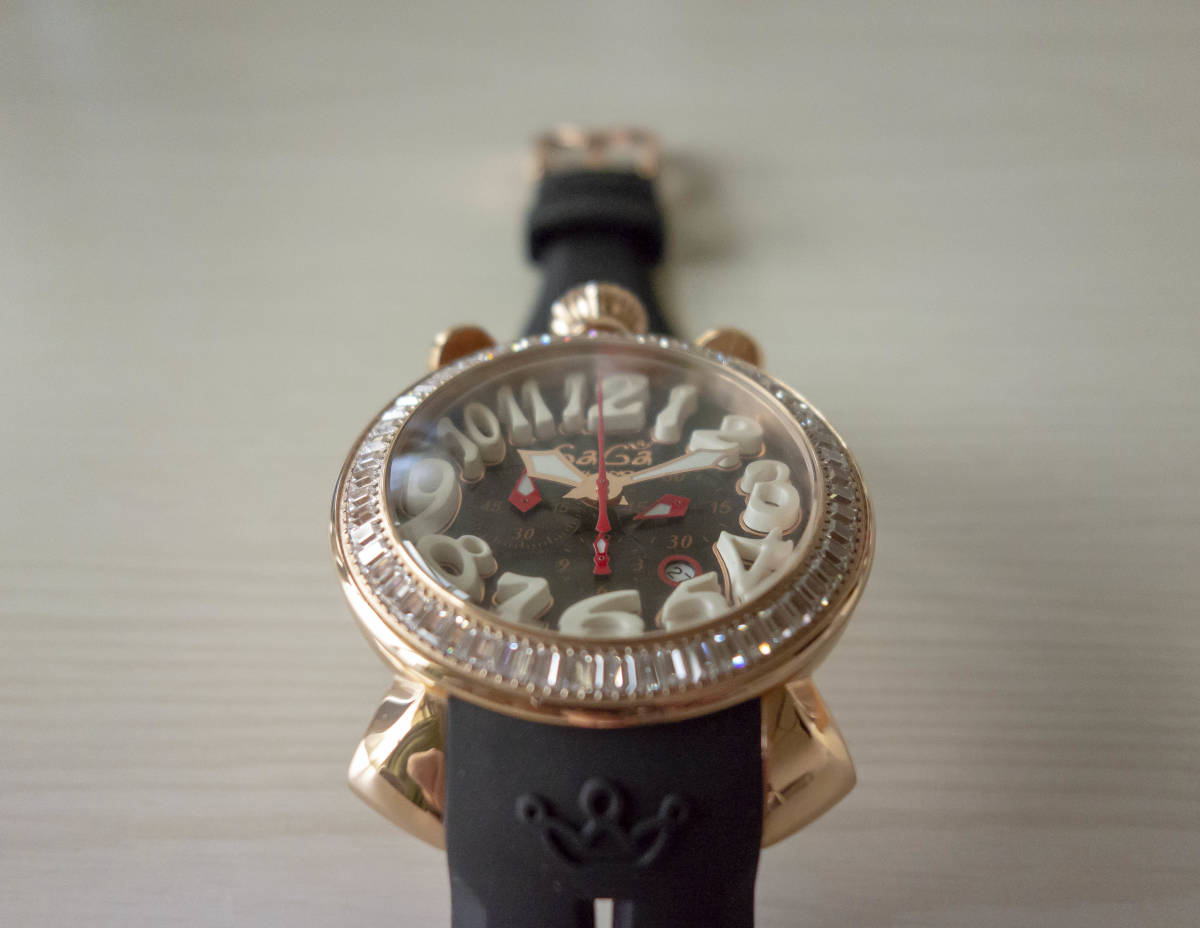◆ 【美品】ガガミラノ マヌアーレ 天然純ダイヤ クロノグラフ 6050.2 48mm メンズ 腕時計 ◆ ガガミラノ マヌアーレ ダイヤモンド 腕時計 5515-NJ-01D ベゼル