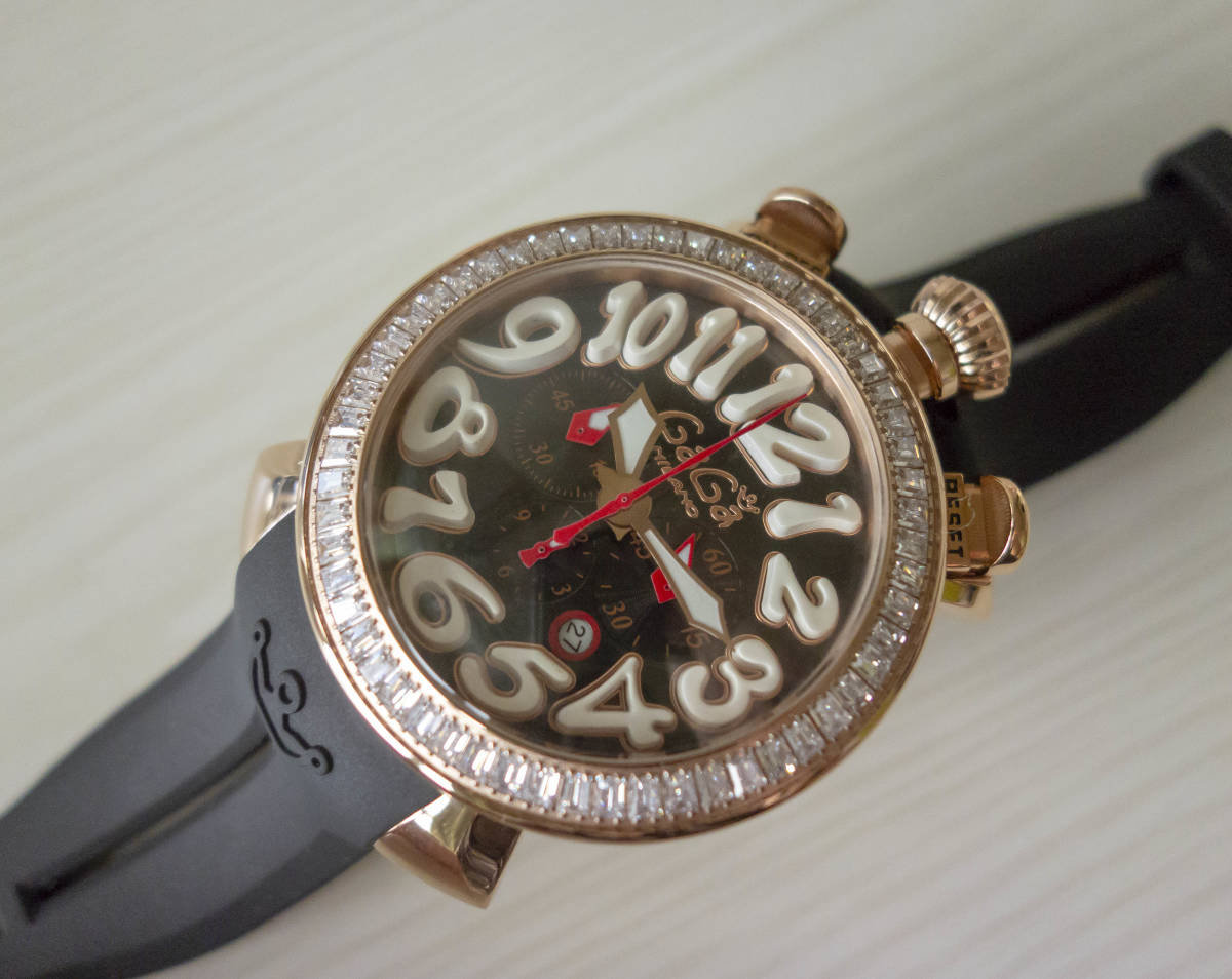 ◆ 【美品】ガガミラノ マヌアーレ 天然純ダイヤ クロノグラフ 6050.2 48mm メンズ 腕時計 ◆ ガガミラノ マヌアーレ ダイヤモンド 腕時計 5515-NJ-01D ベゼル