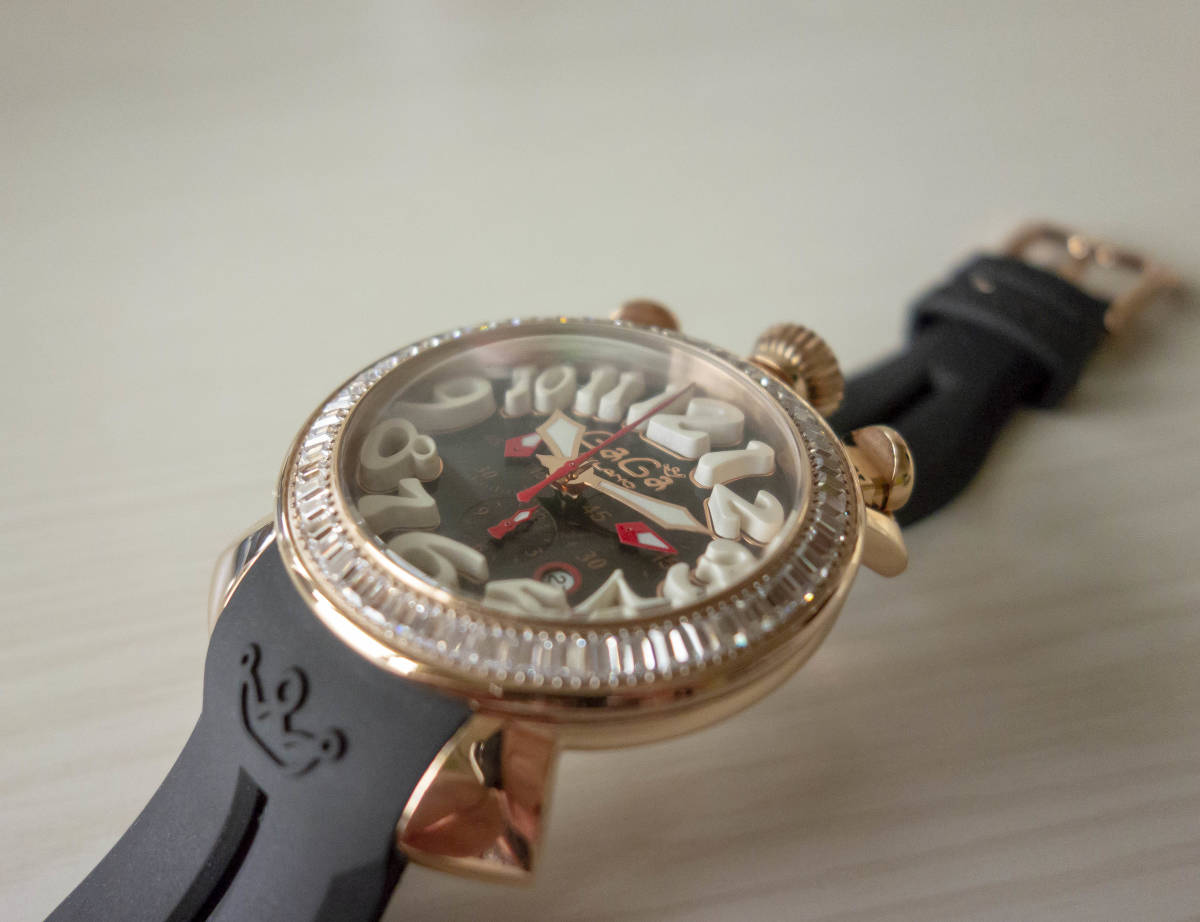 ◆ 【美品】ガガミラノ マヌアーレ 天然純ダイヤ クロノグラフ 6050.2 48mm メンズ 腕時計 ◆ ガガミラノ マヌアーレ ダイヤモンド 腕時計 5515-NJ-01D ベゼル