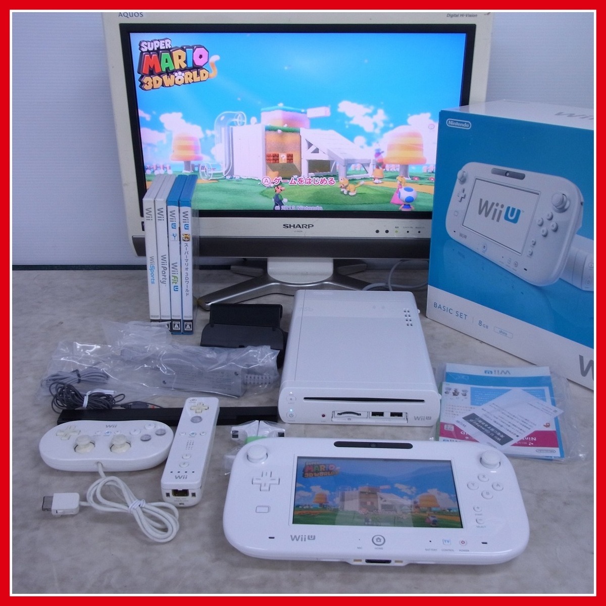 動作品 WiiU 8GB 本体 シロ ベーシックセット 箱説付 + Wiiリモコン 等