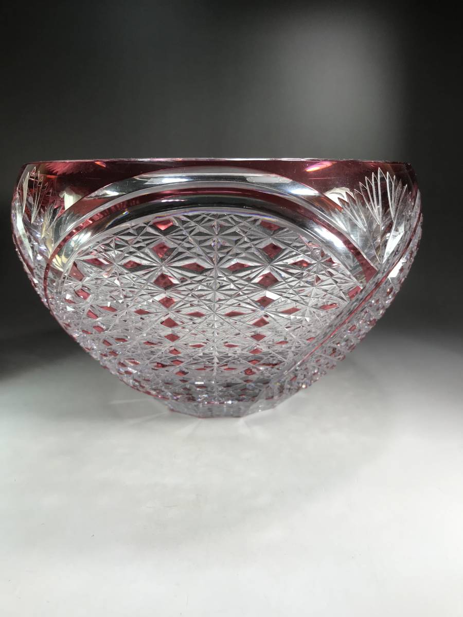 美品 江戸切子 金赤被せ鉢 ガラス 工芸ガラス 【公式通販】