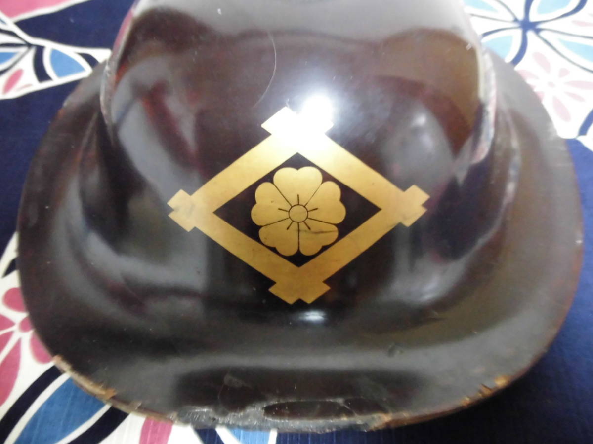 陣笠 武具 家紋 時代 骨董 - 平陣笠 時代物 甲冑 時代武具 家紋入