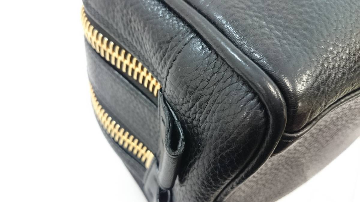 TOM FORD トムフォード ダブルジップ Dopp Kit ドップキット 本革レザー セカンドバッグ/クラッチバッグ/ブラック×ゴールド ...
