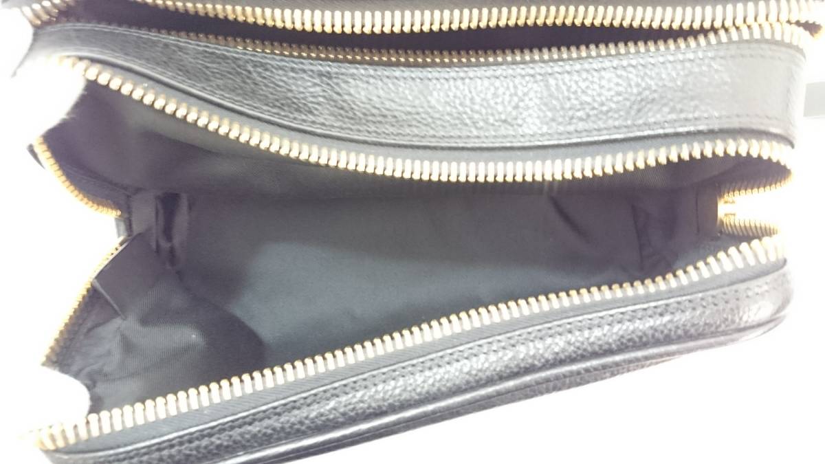 TOM FORD トムフォード ダブルジップ Dopp Kit ドップキット 本革レザー セカンドバッグ/クラッチバッグ/ブラック×ゴールド ...