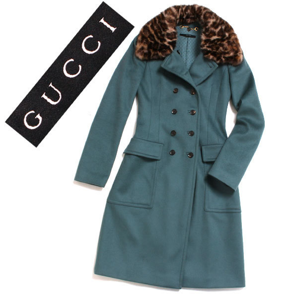 GUCCI レオパード柄ミンクファー ダブルブレスコート size36 グリーン 