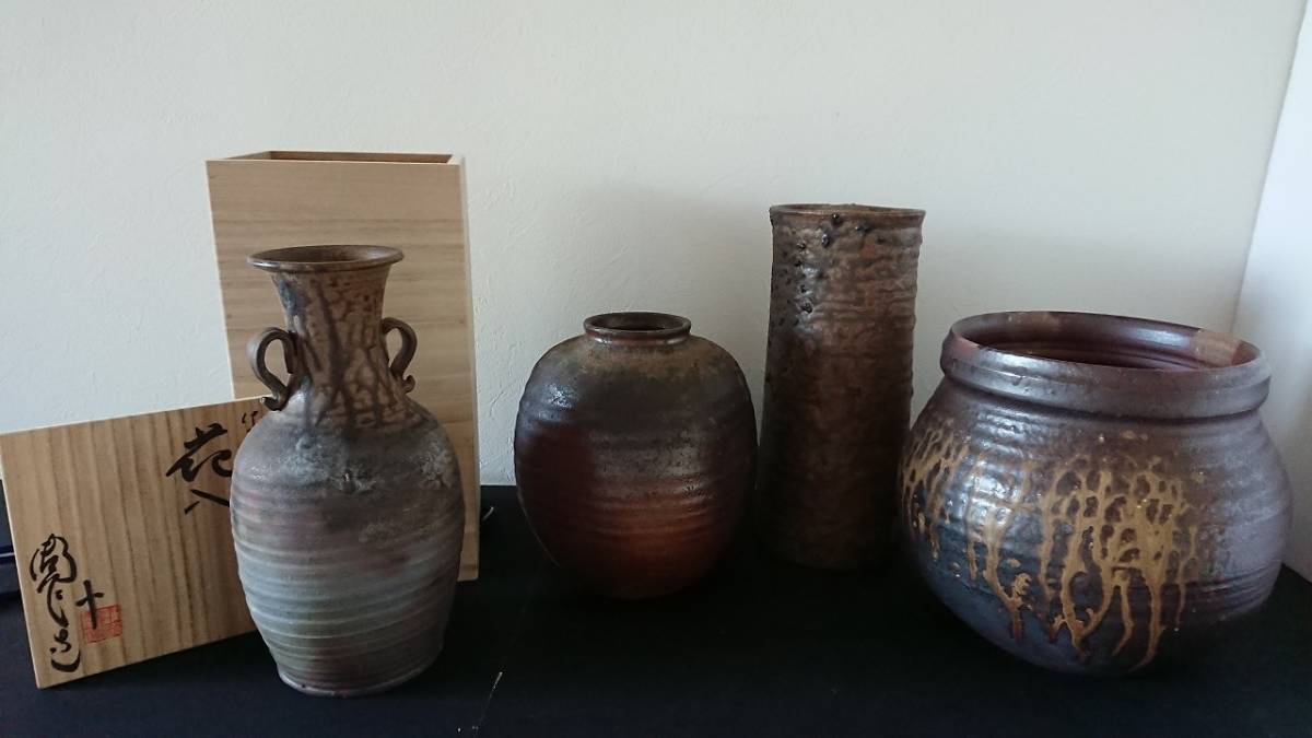花瓶 備前焼 難波周作 ⁄名工 SAKURAYA歪な形の希少な作品備前焼 難波