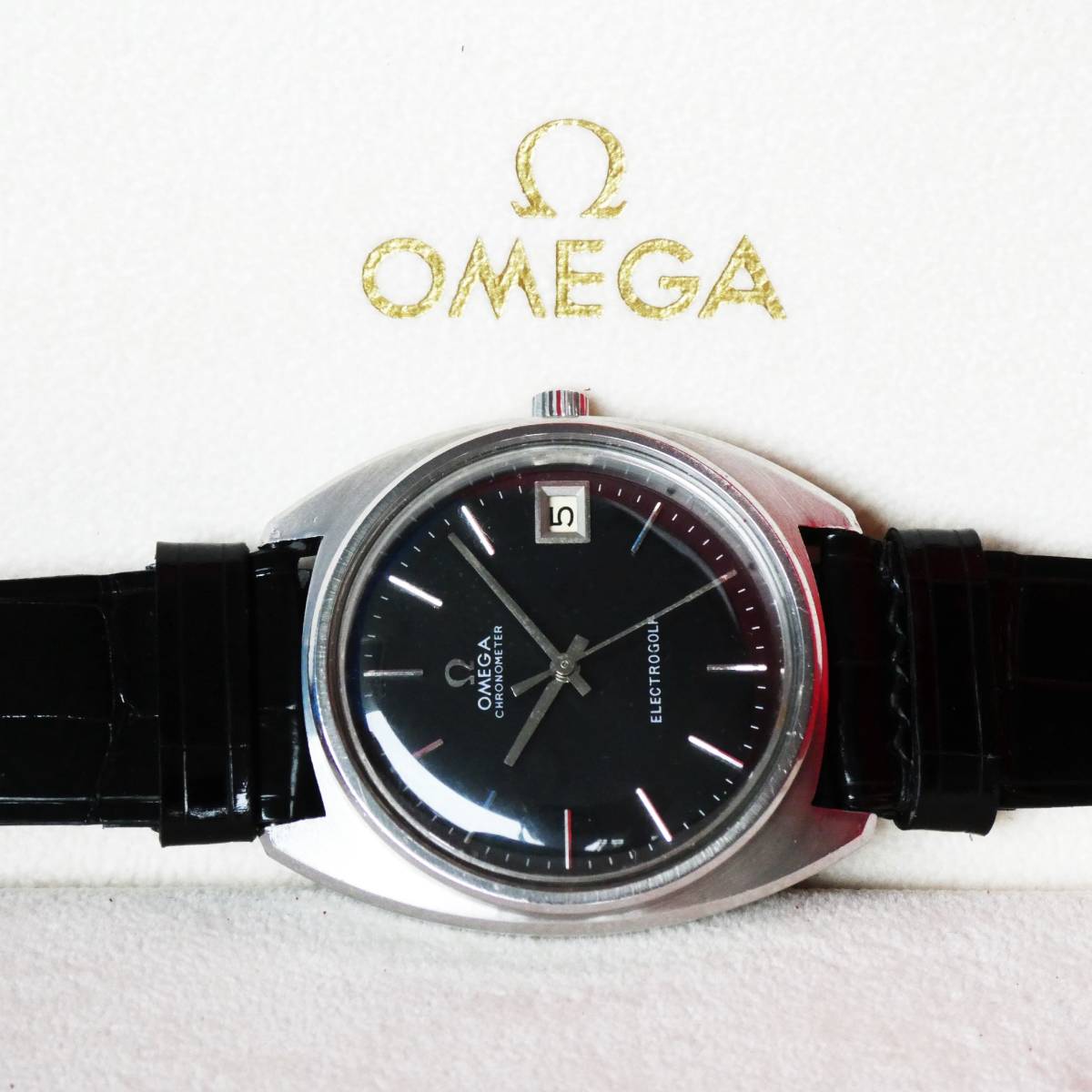 電池交換済 特価 レア稼働品 Ω オメガ OMEGA ブラックダイアル