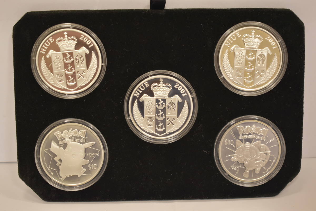 超激レア】未使用 niue ニウエ 2001ポケモン10ドル銀貨5枚 