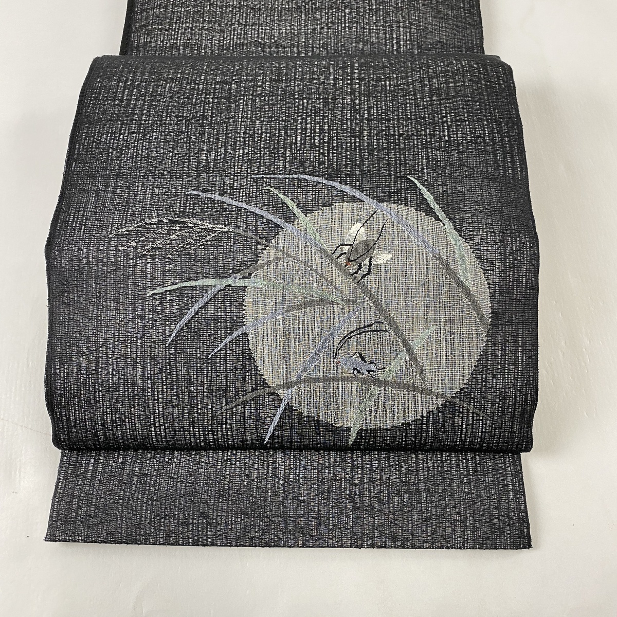 袋帯 美品 名品 夏 月 虫 黒 お太鼓柄 正絹 【中古】