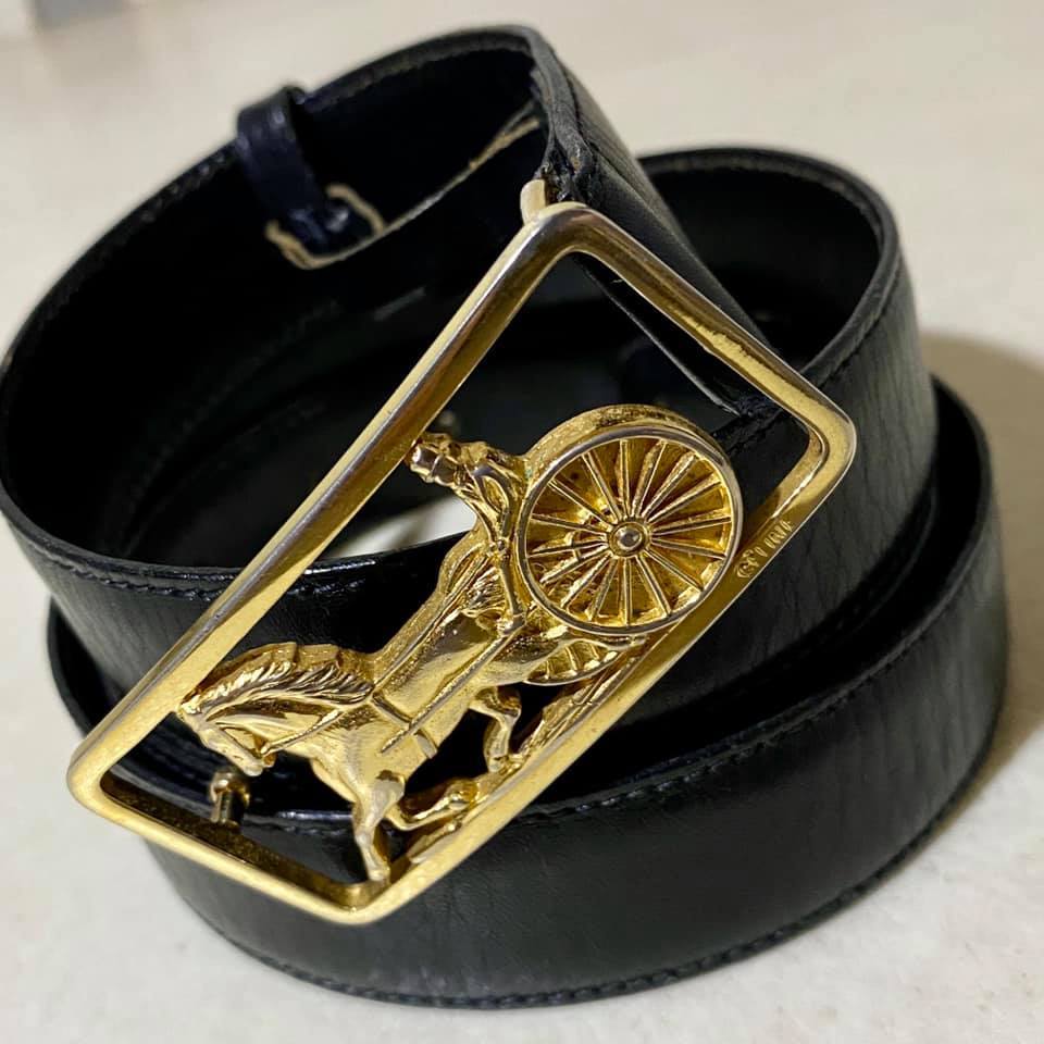 CELINE セリーヌ ベルト 馬車金具 ゴールド ヴィンテージ 黒 MADE IN