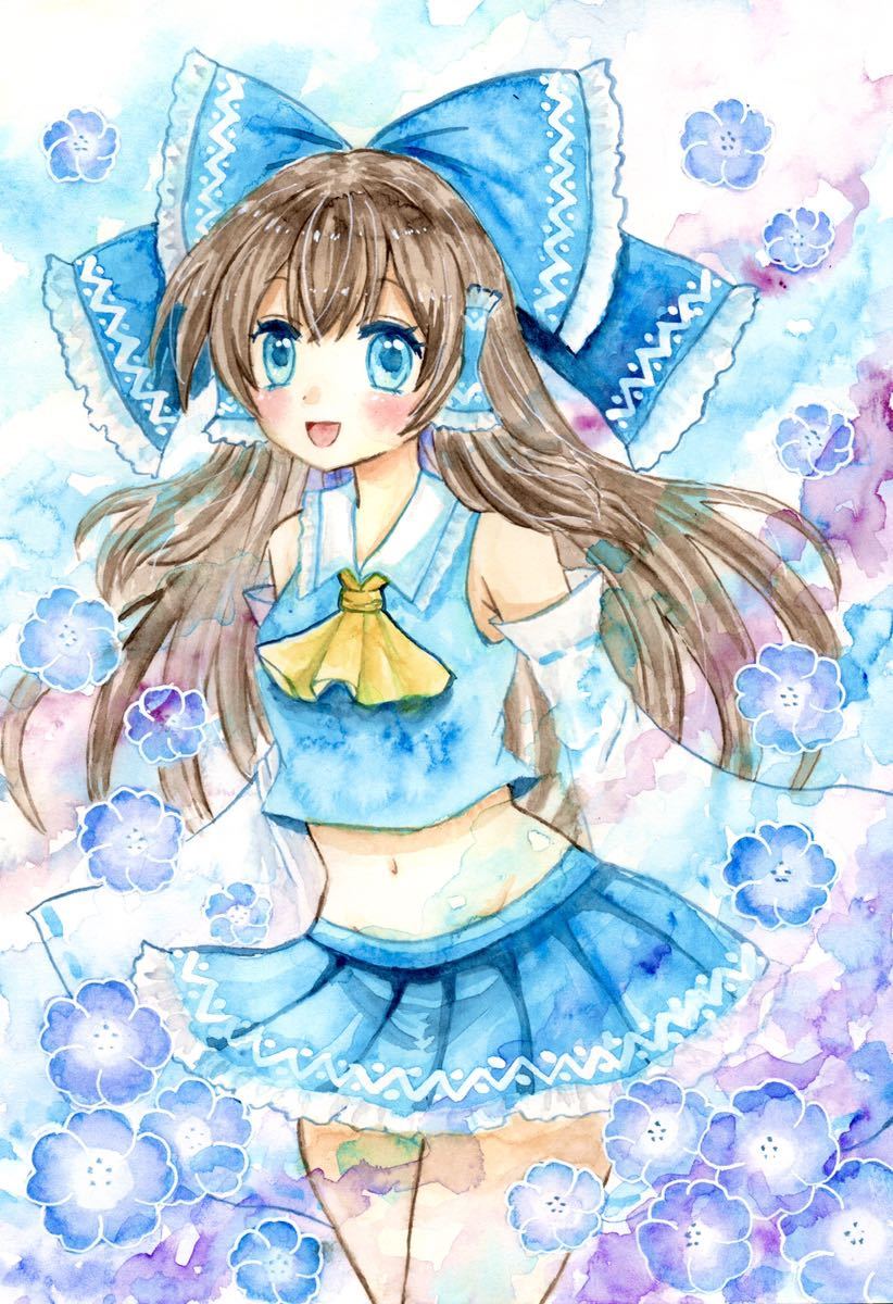 青霊夢【可憐】同人手描きイラスト 博麗霊夢 東方project 東方