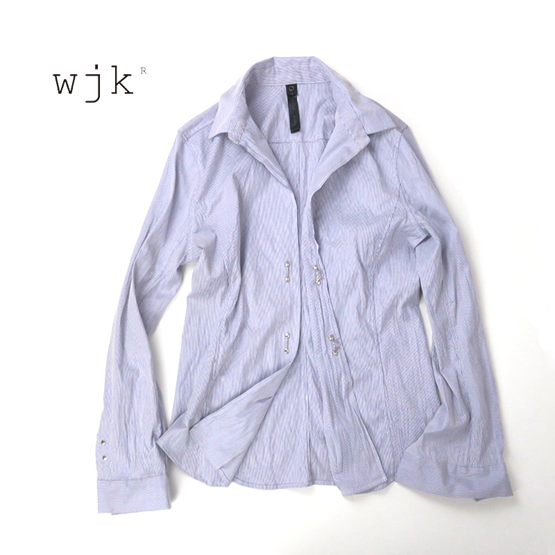  wjk ストレッチ フックシャツ/2 hook shirts ブルーストライプ Lサイズ(長袖シャツ)｜売買されたオークション情報、yahooの商品情報をアーカイブ公開 - オークファン トップス