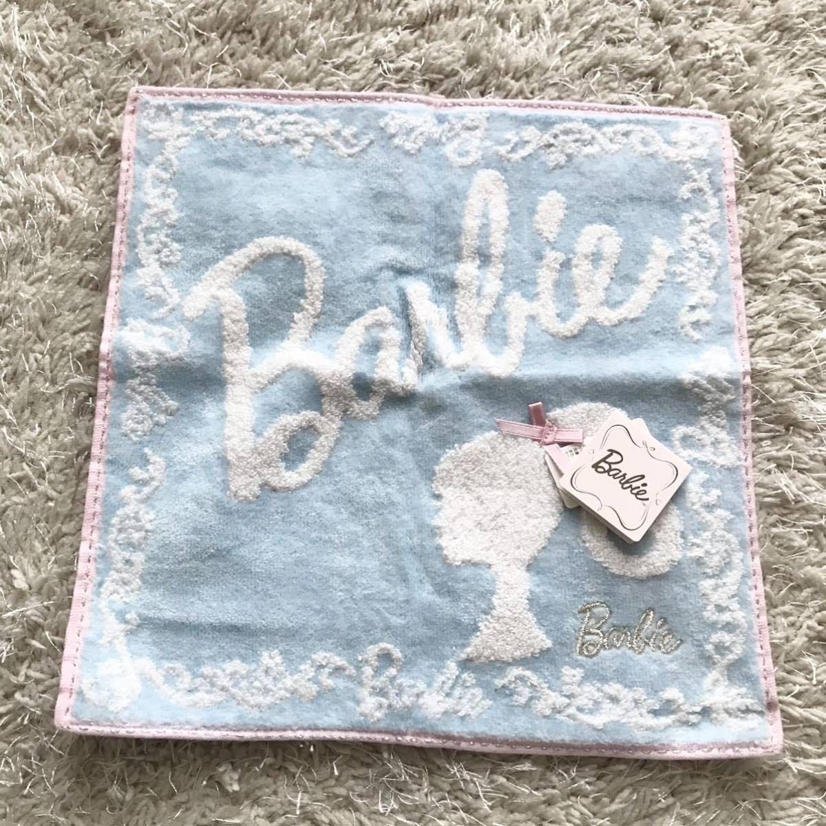 未使用保管品☆Barbie バービー 水色 タオル ハンカチ ミニタオル 