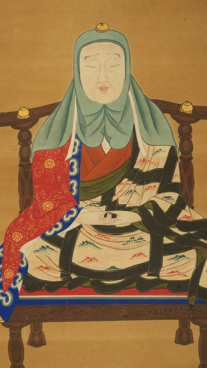 伝教大師坐像図」彩色木版画 1枚|最澄 天台大師 天台宗 仏画 江戸時代