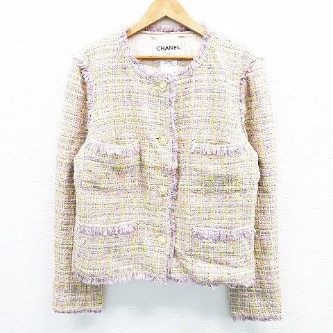  CHANEL シャネル ノーカラーツイードジャケット イエロー系 44 240001383545 レディース(42以上)｜売買されたオークション情報、yahooの商品情報をアーカイブ公開 - オークファン 女性用