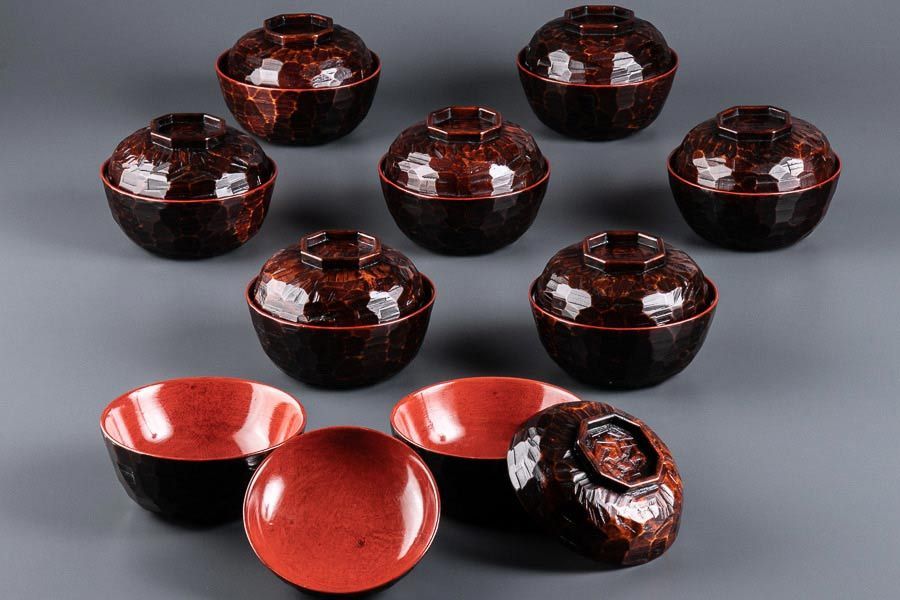 流】茶懐石道具 見返鯛蒔絵吸物椀 九客 KG084 金蒔絵 吸い物椀 大正四